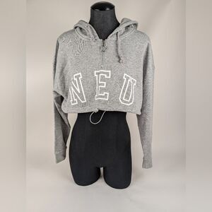 Cropped NEU Neuapparel Hoodie Sweatshirt Grey Women's Medium Long Sleeve
